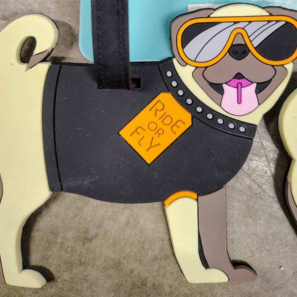 DOG LUGGAGE TAGS NEW -Ride Fly Easy to SPOT Cute PUG Dog Tag By G Force